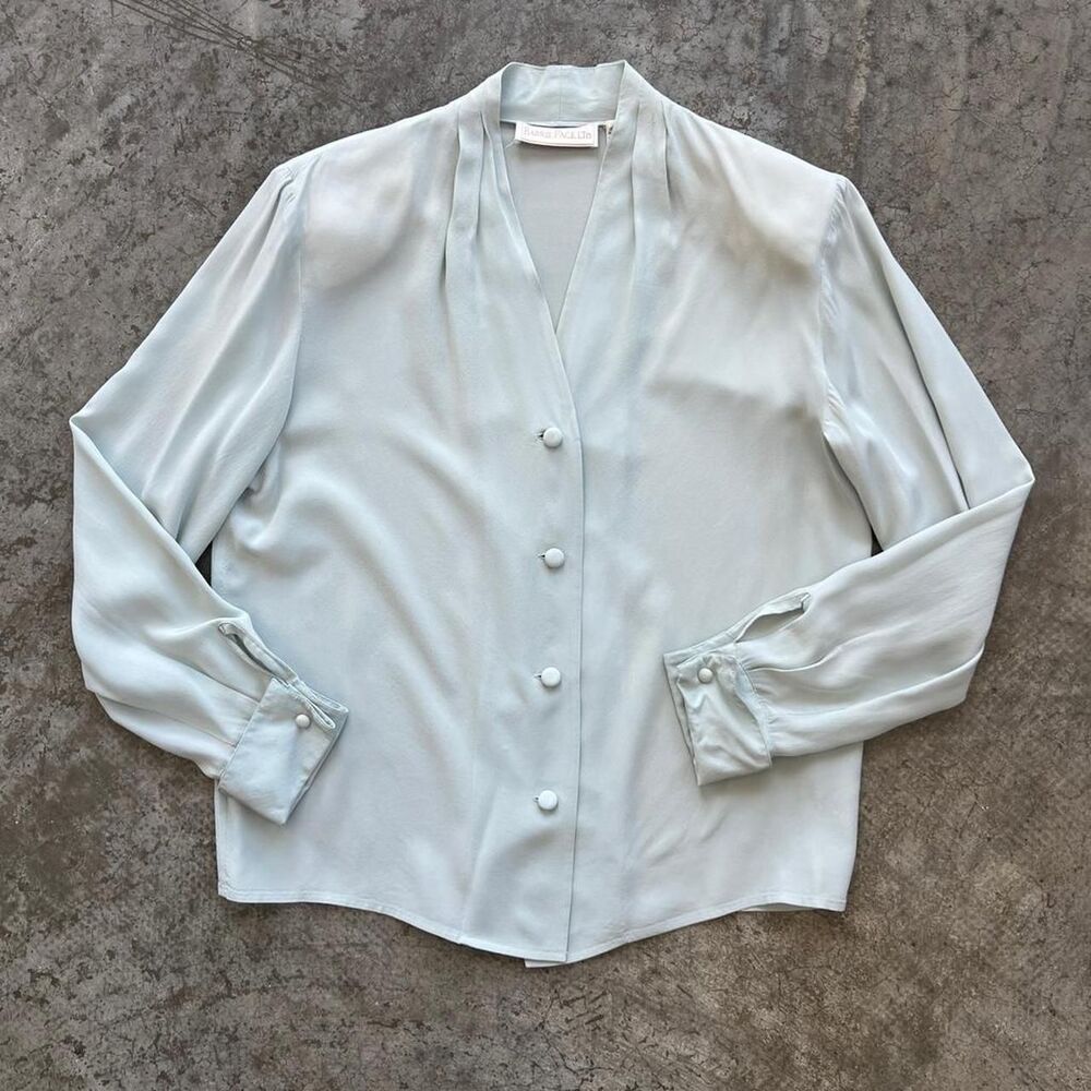 Barrie Pace LTD Vintage 100% Silk Blouse Mint Long Sleeve Button Down Womens 8